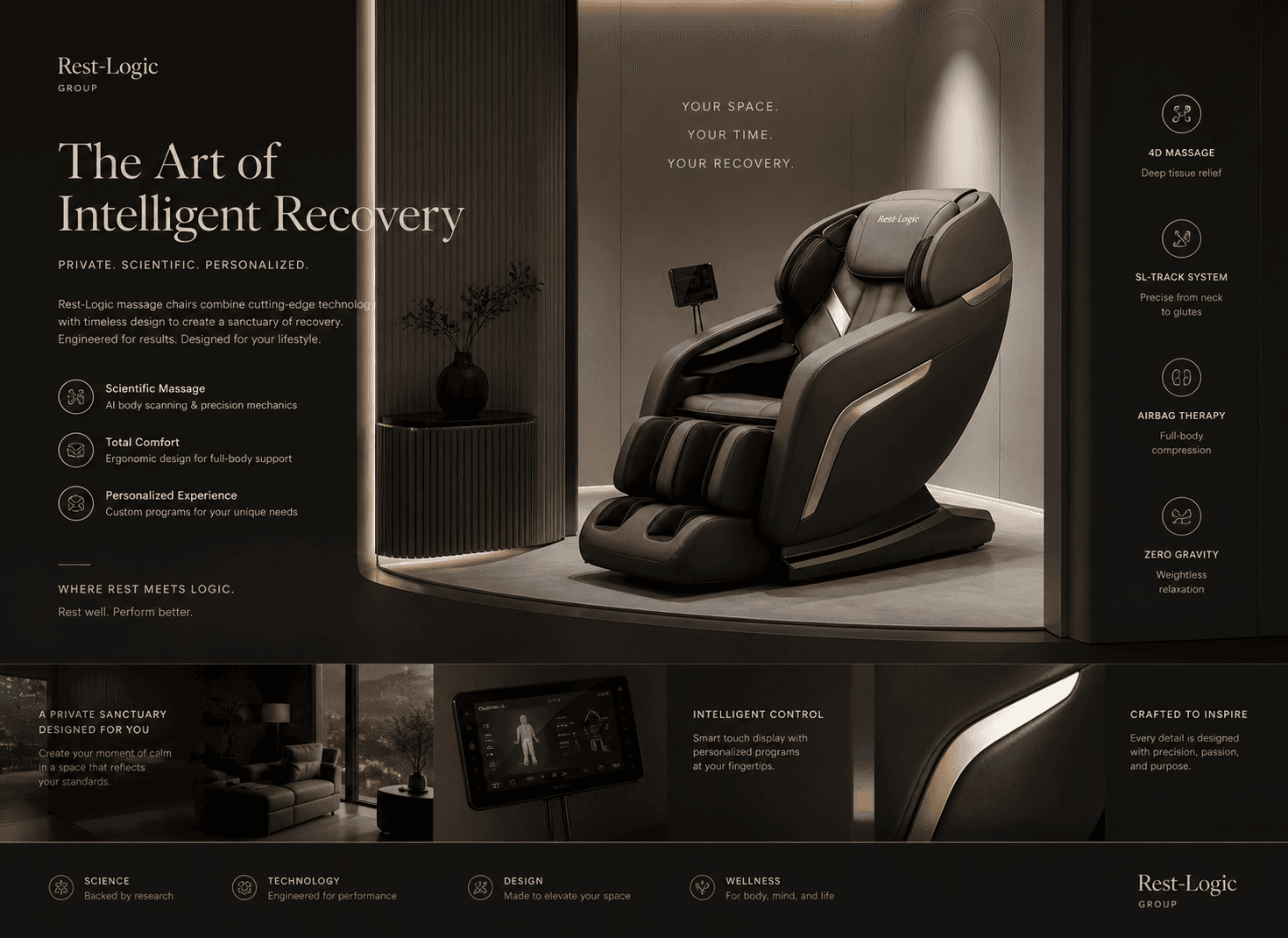 Rest-Logic SL-Track 4D massage chair — intelligent recovery system